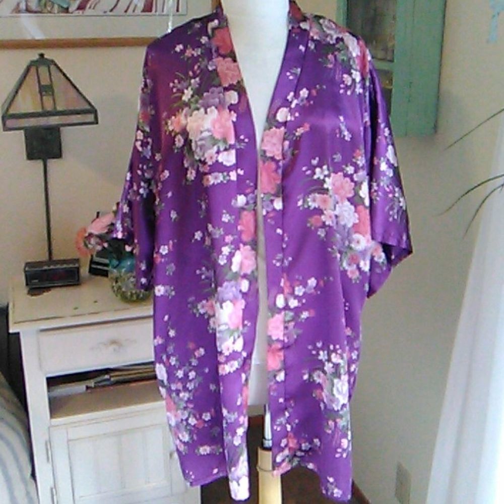 EPLAZA Purple Satin Floral Robe